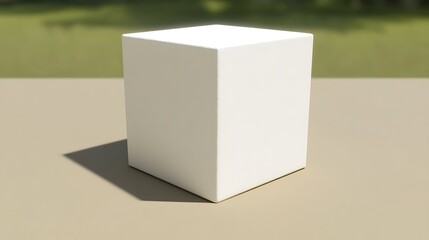 Minimalist White Cube on Beige Background Product Display Mockup