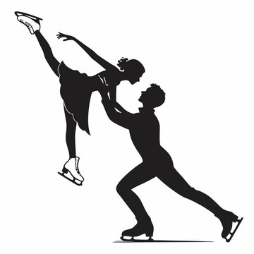 Icon with dark silhouettes of male and female figure skaters in an elegant lift