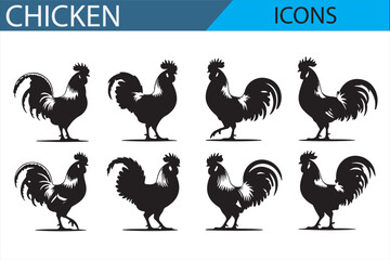 Hen and Rooster Icon Set - Ideal for Meat Industry and Packaging Design
