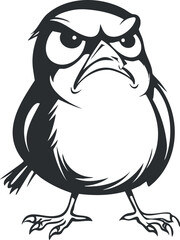 Black and white cartoon illustration of an angry bird with fierce expression and sharp claws