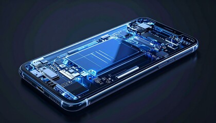 Exploded X-Ray View of Modern Smartphone Components on Dark Background