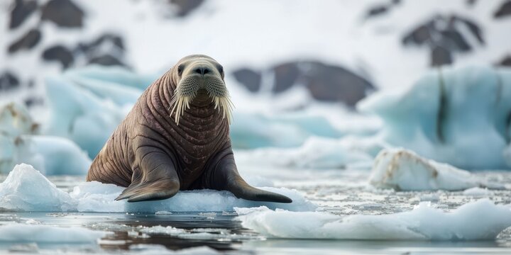 a walrus resting on an iceberg in the water 