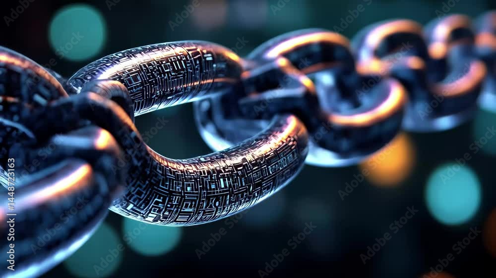 Aufkleber abstract representation of a blockchain chain link illuminated in a digital environment, 4k abstract