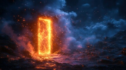 Fiery portal in a mystical landscape