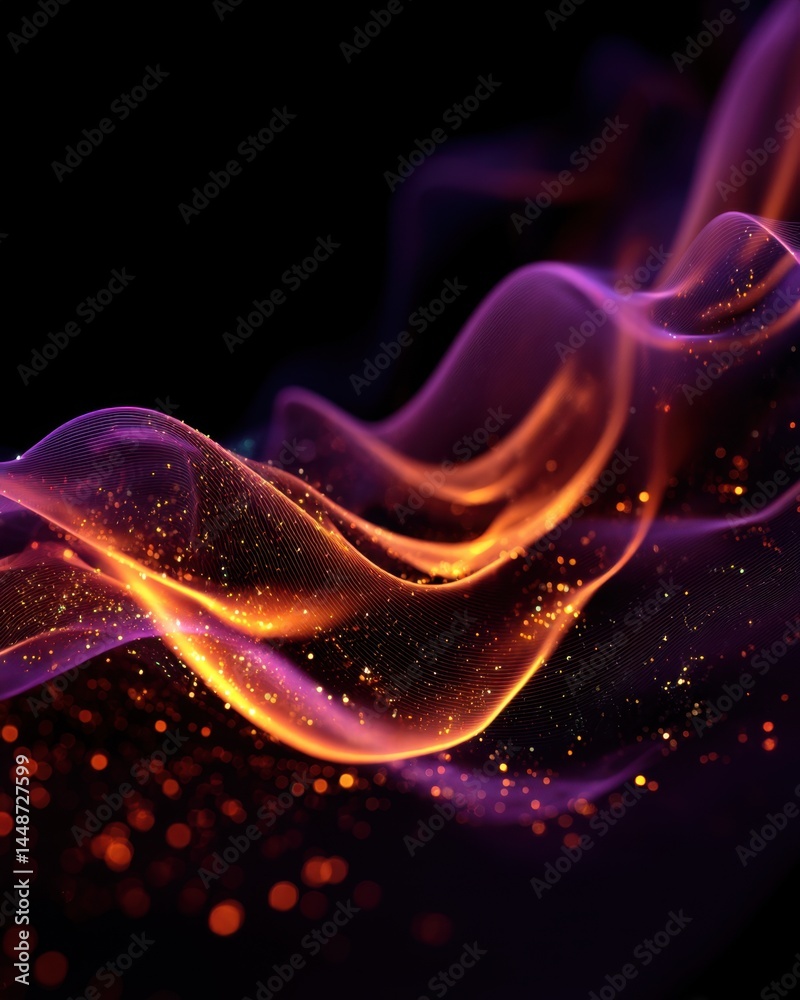 Poster abstract flowing lines with glowing particles on dark background creating a dynamic and modern visua