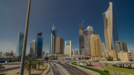 Skyline with Skyscrapers timelapse hyperlapse in Kuwait City downtown. Kuwait City, Middle East