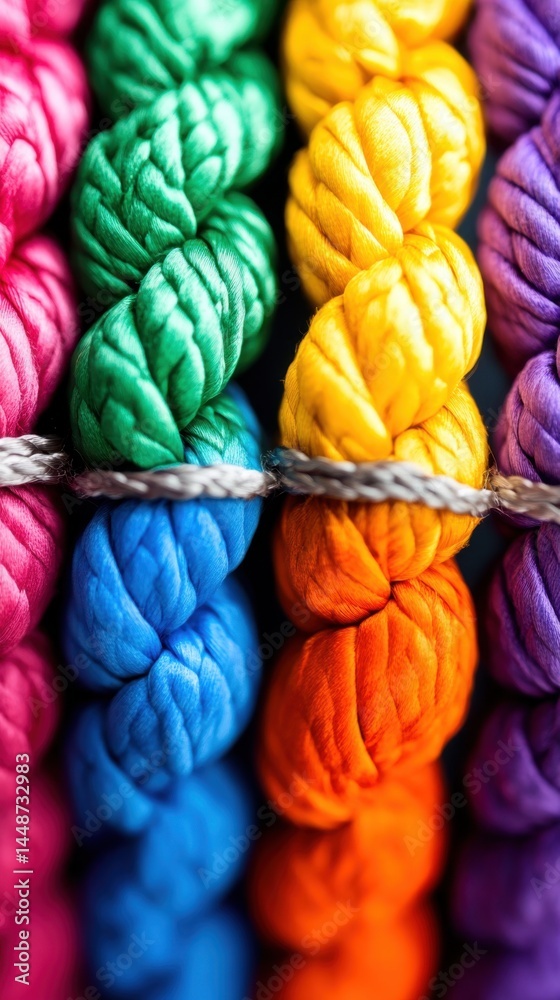 Poster vibrant array of colorful braided threads creating a textured pattern macro shot of crafting materia