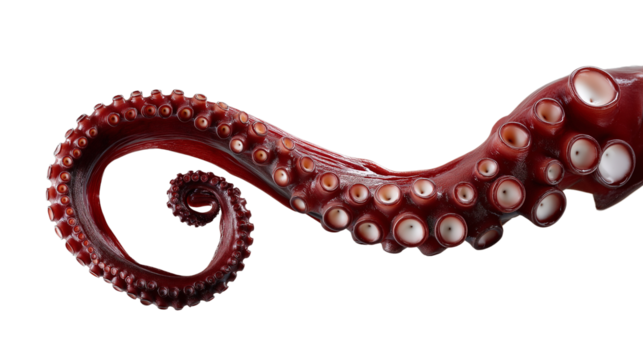 Close-up of an Octopus Tentacle with Suction Cups on White Background