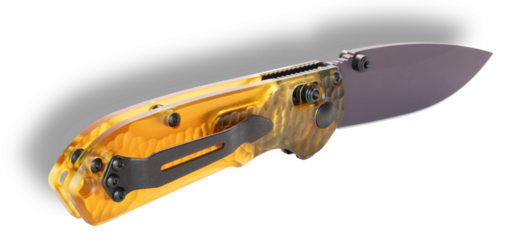 Transparent yellow handle on a folding knife with dropshadow