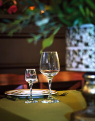 The glasses are on the table. Evening table setting