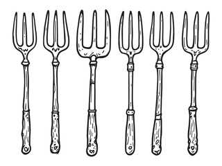 Garden Fork line art icon hand tool sketch