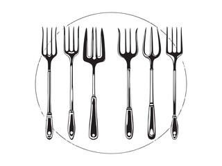 Garden Fork line art icon simple vintage outline