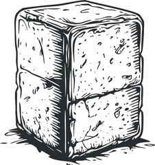 Detailed black and white sketch of a melting ice cube with texture and shading