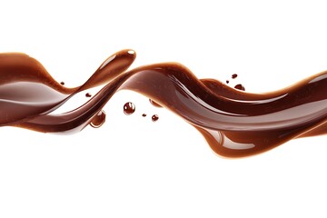 Delicious swirling chocolate splash rich brown liquid flowing dynamically against a white background with smooth texture