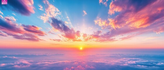 Obraz premium Breathtaking sunrise over clouds scenic view nature serene atmosphere