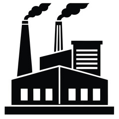 Obraz premium Industrial Factory Building Silhouette Manufacturing, Production, and Industry Icon