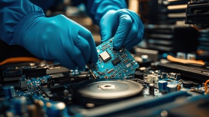 Obraz premium Technician working on circuit board