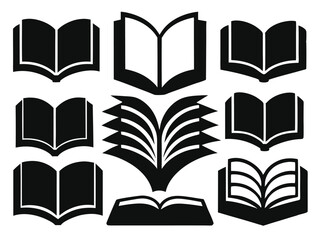 Collection of Open Book Icons Vector Graphics for Education, Reading, and Knowledge