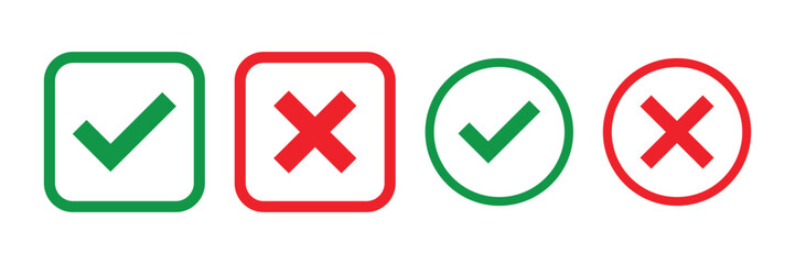 Obraz premium Check mark icons. green check mark and red cross mark icon set. green tick and red x. Symbols of approval and Decline, vector illustration