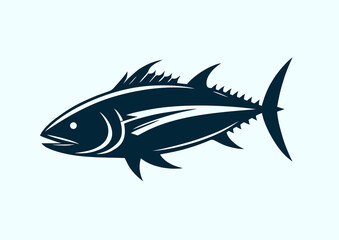 Obraz premium Tuna fish black and white vector silhouette