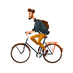 Naklejka premium Stylish Man Cycling Through Urban Landscape - A Dynamic Illustration of Outdoor Leisure , isolated on white background PNG