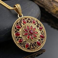 Naklejka premium Gold Ornate Pendant Intricate Floral Design