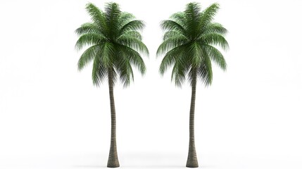 Obraz premium Two Lush Tropical Palm Trees Isolated on White Background