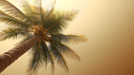 Majestic Coconut Palm Tree Under Golden Sky Tropical Summer Vacation