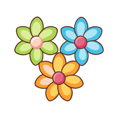 Illustration of three colorful flowers green blue and orange flower floral design vector art