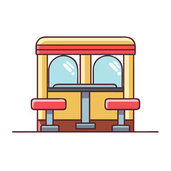Retro diner booth illustration vector graphic with table and stools for restaurant design concept