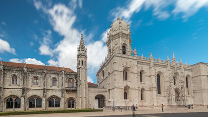Obraz premium Mosteiro dos Jeronimos, located in the Belem district timelapse hyperlapse of Lisbon, Portugal.