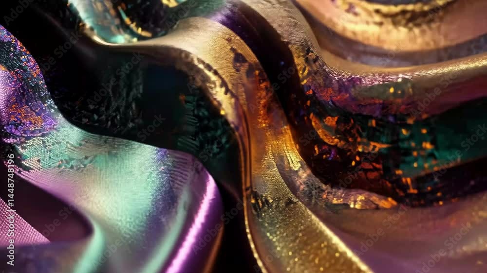 Poster Abstract metallic foil sequin blanket displaying vibrant colors and dynamic textures for creative design, Abstract metallic foil sequin blanket CGI