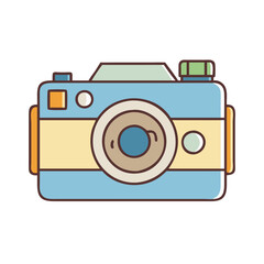 Illustration of a blue camera with a lens and flash for photography and capturing memories and moments