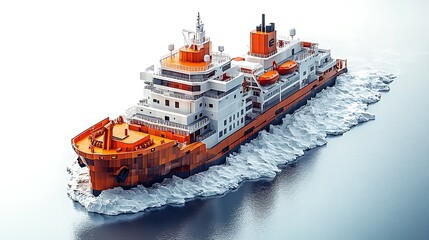Large Icebreaker Ship Breaking Through Arctic Ice Floes High Resolution Photo