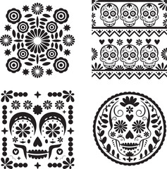 Traditional Mexican patterns silhouette set vector illustration isolated On Transparent Background