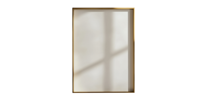 Empty Gold-Framed Canvas With Soft Light And Shadow. Minimalist Art And Interior Design Concept Isolated On Transparent Background