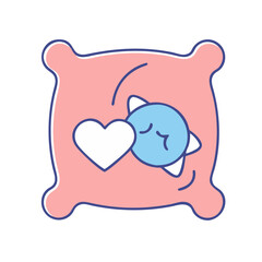 Sleeping cat on pillow with heart shape, cute pet, animal, love, rest, dream, comfort, relax, sleep