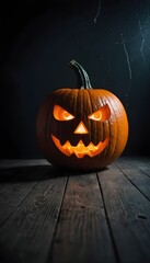 Obraz premium Scary halloween pumpkin in the dark, vertical mobile format, HD