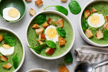 Finnish Spinach Soup Pinaattikeitto wit eggs . top veiw