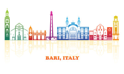 Fototapeta premium Colourfull Skyline panorama of city of Bari, Italy - vector illustration