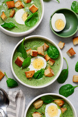 Finnish Spinach Soup Pinaattikeitto wit eggs . top veiw