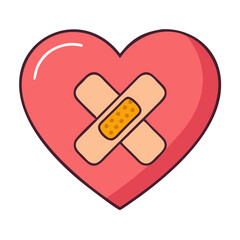 Heart bandaid love care health medical wound first aid broken heart valentine illustration art