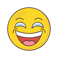 Find happy laughing yellow emoji face vector illustration for social media and messaging apps