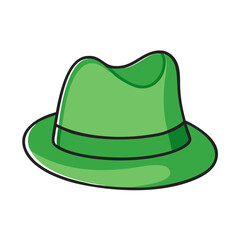 Illustration of a green hat, fedora hat, st patrick's day hat, green fedora, cartoon hat, headwear fashion