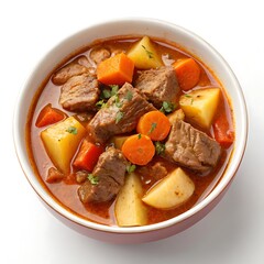 Stewed pork goulash isolated on white background
