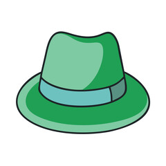 Illustration of a green fedora hat with a blue band vintage fashion accessory headwear apparel