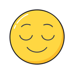Find yellow smiley face emoji with closed eyes vector illustration for social media and apps design