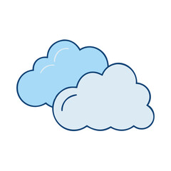 Vector illustration of two fluffy clouds in sky blue color for weather forecast design element
