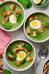 Finnish Spinach Soup Pinaattikeitto wit eggs . top veiw