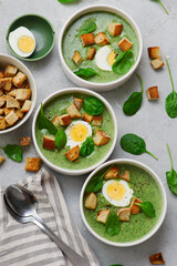 Finnish Spinach Soup Pinaattikeitto wit eggs . top veiw